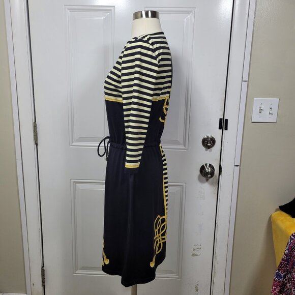 J. McLaughlin Black Gold 3/4  Sleeve Striped Drawstring Dress Size M - Picture 7 of 10